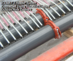 ICEMAT-2 Header System Connected Using Victaulic Clamps Outside Rink Dashers